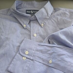 Ralph Lauren Yarmouth Blue Long Sleeve Button Down Shirt Men's 17.5 32/33 XL NWT